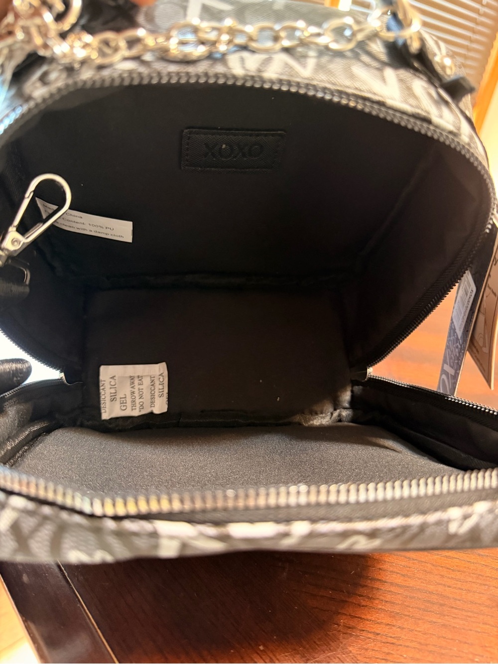 XOXO Black XO & Heart Print Satchel with Charm Chain - Picture 5 of 6